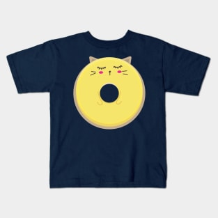 Kawaii Yellow Blushing Cat Donut Kids T-Shirt